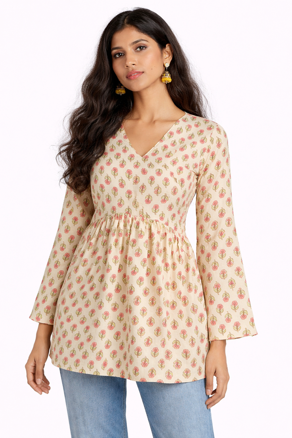 Phoolrang V-Neck Short Kurti