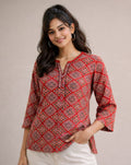 Red Ajrakh Print Short Kurti – Everyday Comfort Fit